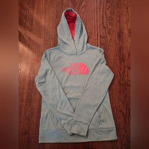 North Face Blue Hoodie with Pink Logo
